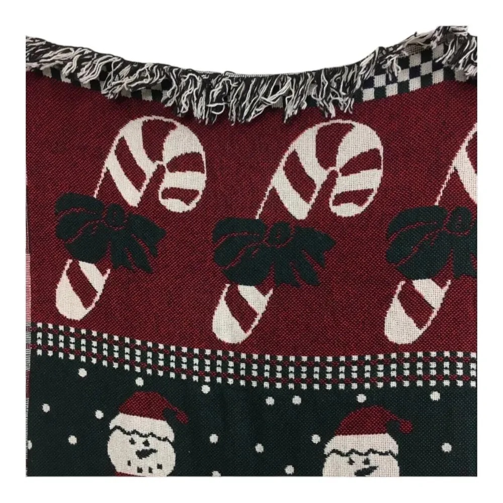 Snowman Woven Throw Blanket Crown Crafts Candy‎ Canes Christmas Trees Stockings